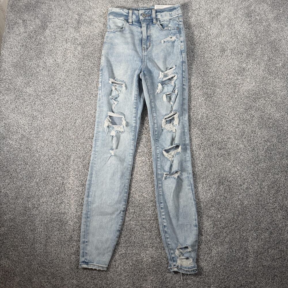 American Eagle Curvy Jegging Jeans 00 24x28 Distressed Light Wash Blue Denim